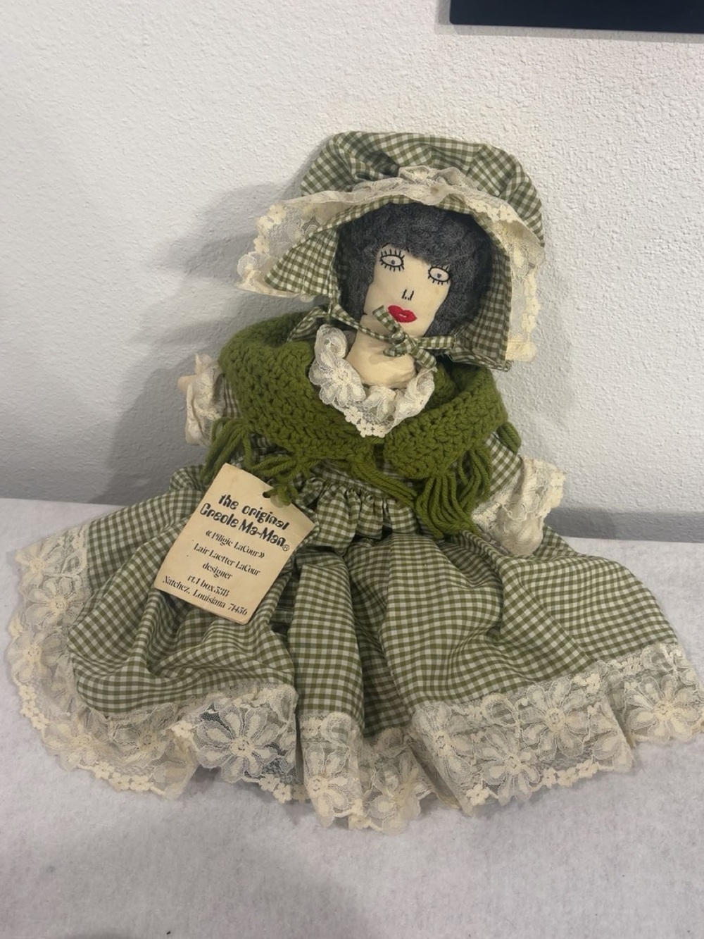 Source Unknown Green Gingham Rag Doll with Lace Trim